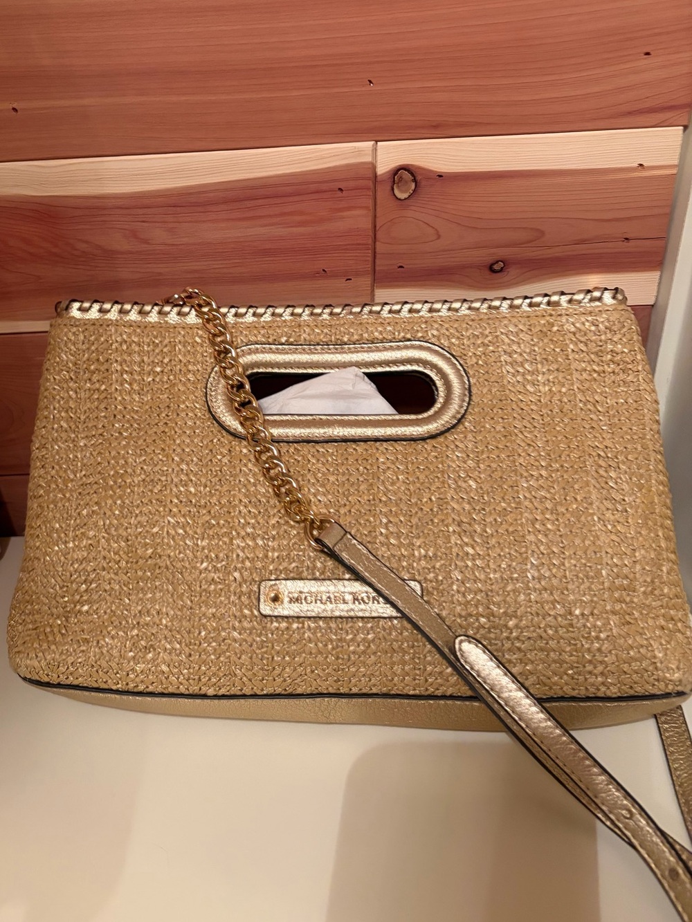 Michael Kors Metallic Gold Woven Crossbody Bag
